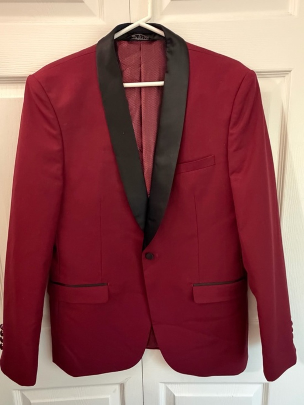Capitano Uomo Mens Burgundy Tuxedo Blazer Size 40R W34 Black Satin Collar